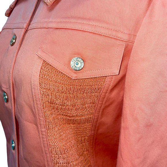 St. John Applique Collar Knit Panel Cotton Light Jacket Jean Sweater Insert - Picture 4 of 10